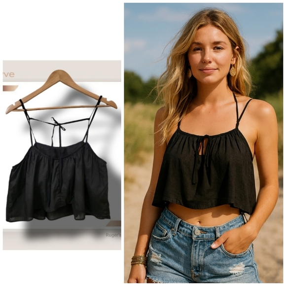 HYFVE Tops - 🌿HYFVE Women's Large Black Sleeveless Built in Bra Spaghetti Strap Crop-CUTE!